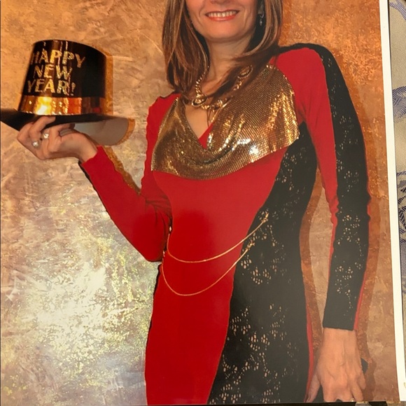 Red and Black Jumpsuit with Gold Accents - Picture 5 of 16